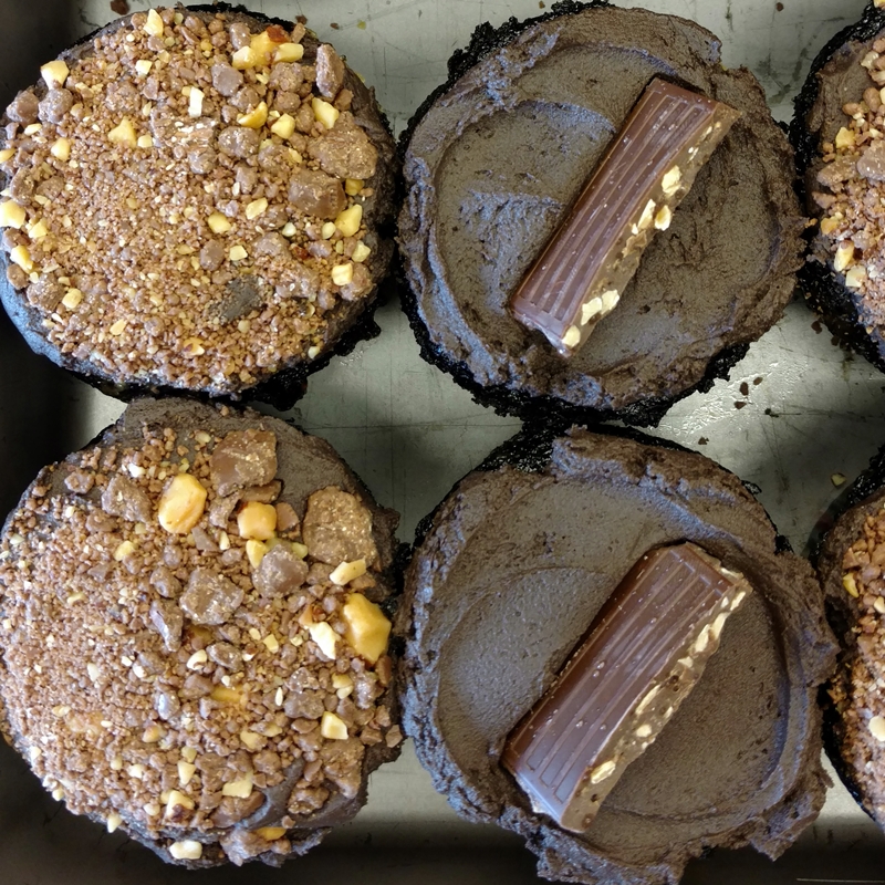 Chocolate Cupcakes topped with almond chocolate bars